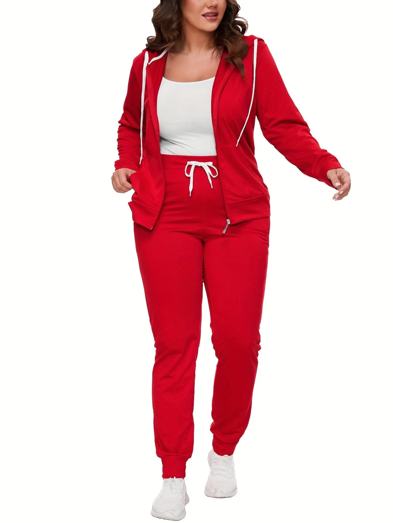 2 pcs Women's 2-Piece Solid Color Hoodie & Jogger Set, Long Sleeve Zip-up Hoodie & Drawstring Pants MyFave Boutique