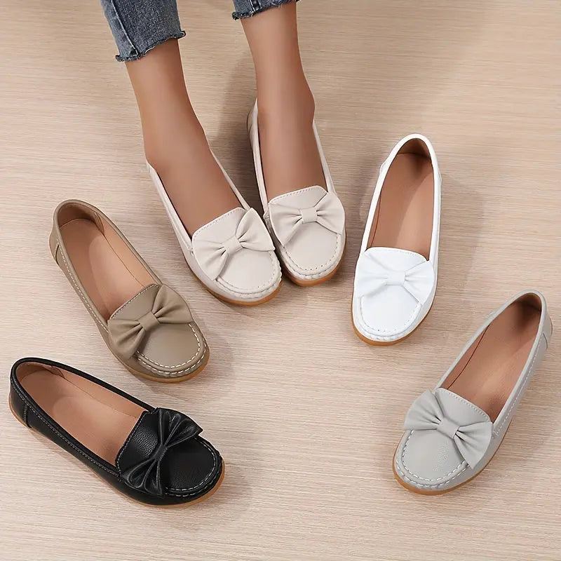 Chic Women's Slip-On Loafers with Bowknot - Comfortable Wedge Heel, Non-Slip Sole, Faux Cover - Perfect for Nurses & Driving MyFave Boutique