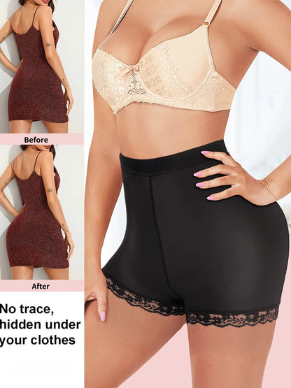 Lace Trim Shaping Shorts, Comfy Tummy Control Butt Lifting Zip Up Shaper, Women's Lingerie & Shapewear MyFave Boutique