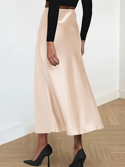 High Waist Satin Midi Skirt, Elegant A Line Skirt For Party & Work, Women's Clothing MyFave Boutique