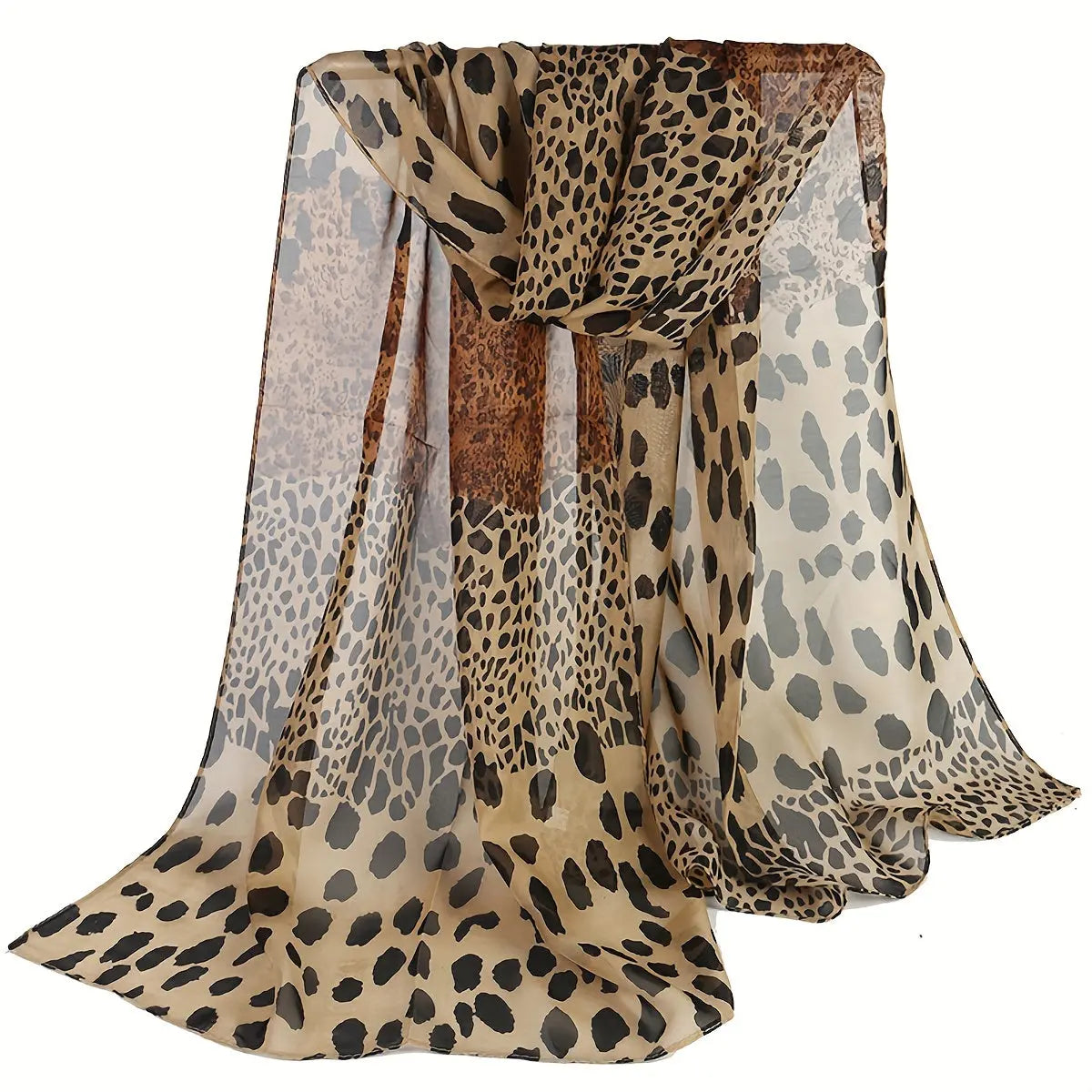 Boho Style Leopard Print Scarf for Women - 100% Polyester, Inelastic, Non-Feathered, Printed Chiffon Shawl - Windproof, Warm, Breathable Head Wrap for Going Out, Travel, Beach - 1PCS MyFave Boutique