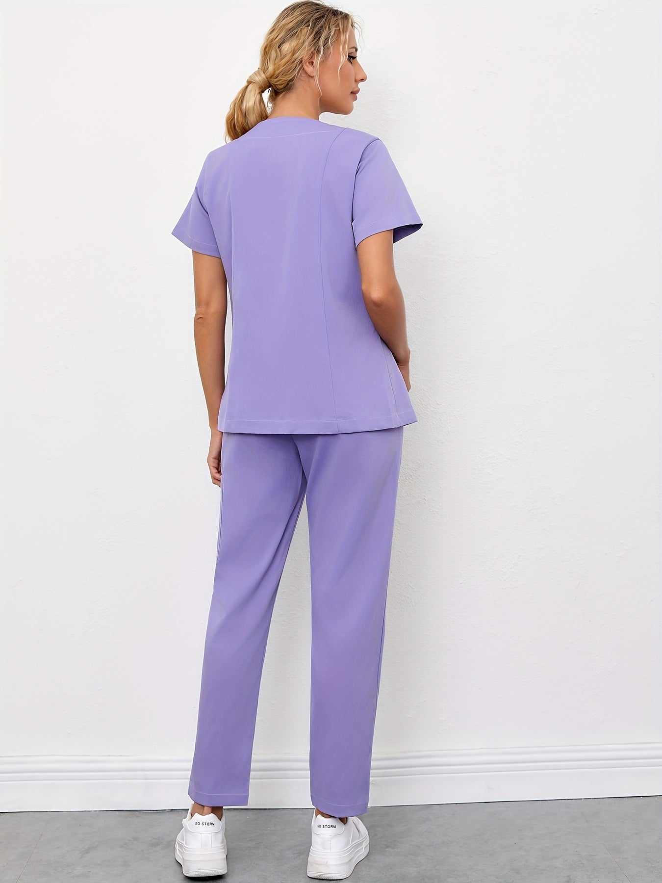 Short Sleeve V-neck Zipper Top, Comfortable & Functional Health Care Uniform For Nurse, Women's Clothing MyFave Boutique