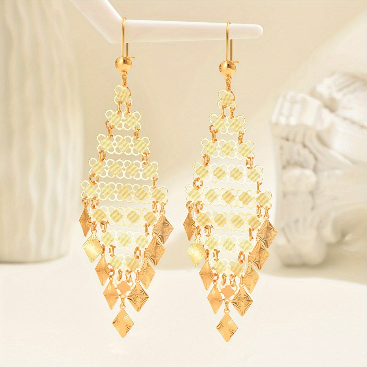 Vintage Bohemian Style Gold-Tone Geometric Dangle Earrings - Perfect for Parties and Holidays - Iron Construction MyFave Boutique