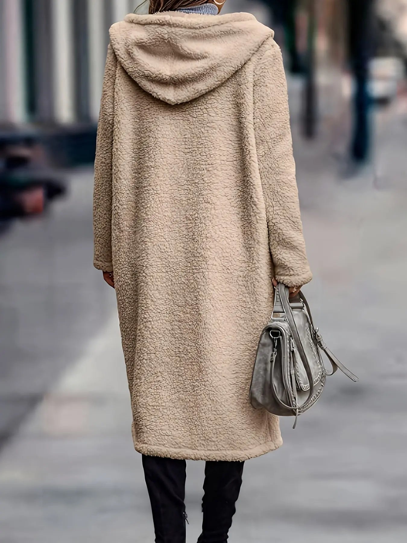 Chic Winter Hooded Coat for Women - Casual Solid Color, Long Sleeve with Button Detail, Machine Washable MyFave Boutique