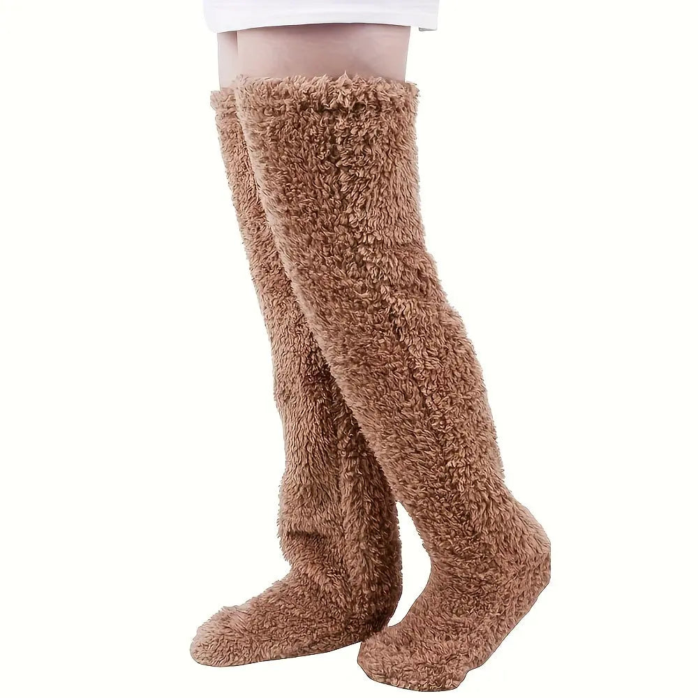 Warm Fuzzy Over-the-Knee Stockings for Women, Solid Thigh High Socks MyFave Boutique