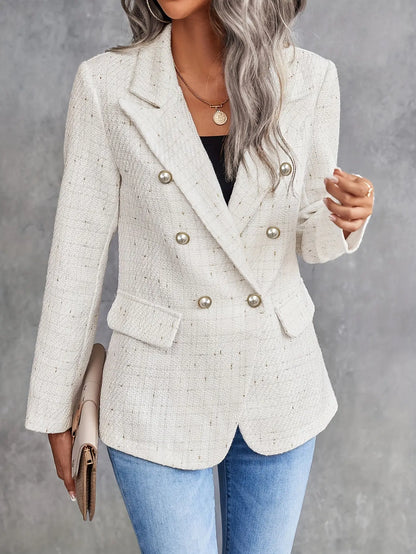 Double Breasted Lapel Blazer, Elegant Long Sleeve Work Office Outerwear, Women's Clothing MyFave Boutique