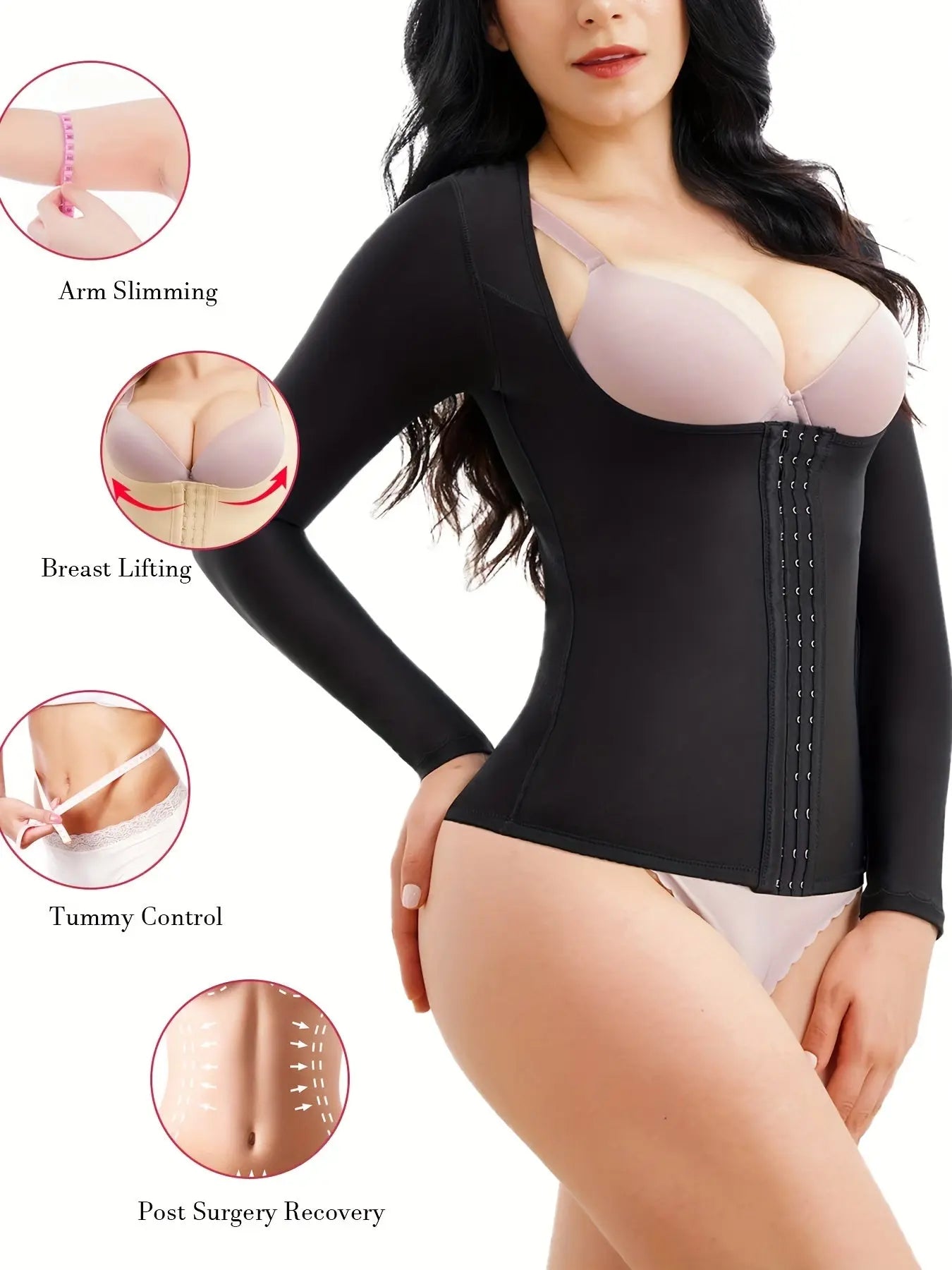 Front Buckle Shaping Tops, Waist Trainer Tummy Control Slimmer Long Sleeve Top, Women's Underwear & Shapewear MyFave Boutique