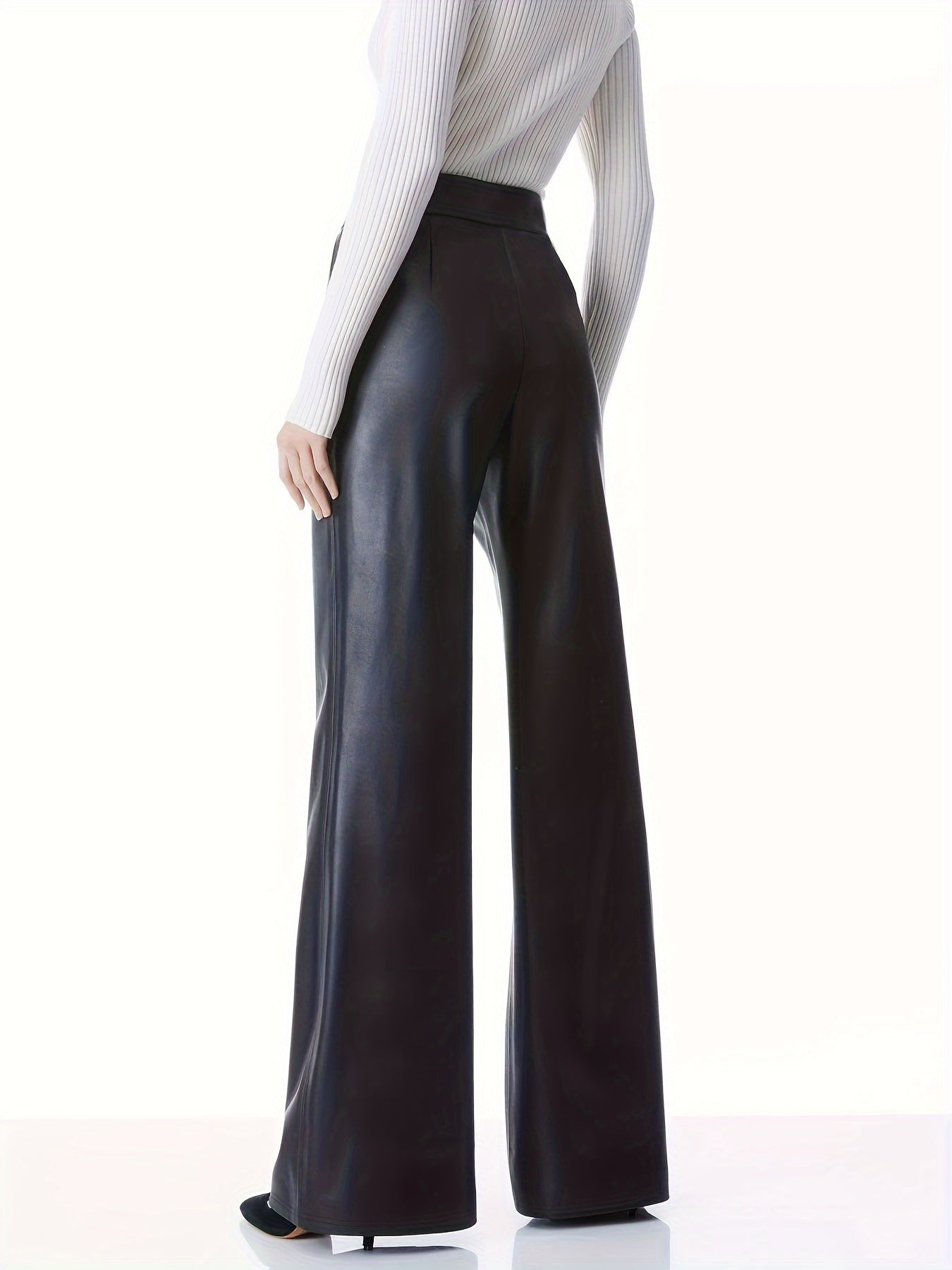 Faux Leather High Waist Pants, Vintage Flare Leg Pants, Women's Clothing MyFave Boutique