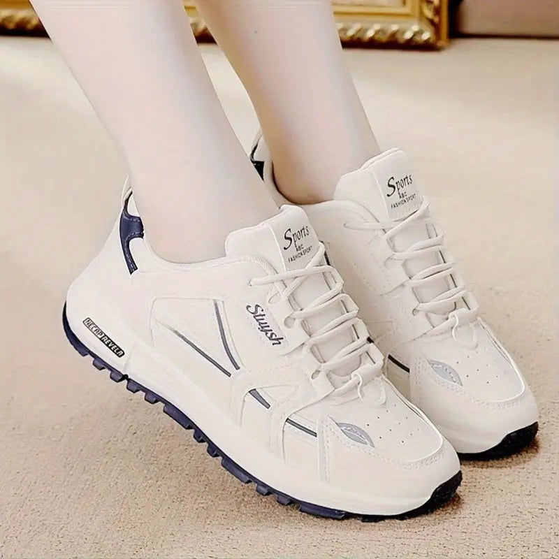 Women's Fashion Sneakers - Casual Lace-up Running Shoes with Lightweight Design, Solid Color Low Top, Plain Toe, Hand Washable - All-Season Rubber Sole Trainers with EVA Insole and Fabric Inner Material - Middle East & Southeast Asia Exclusive MyFave Boutique