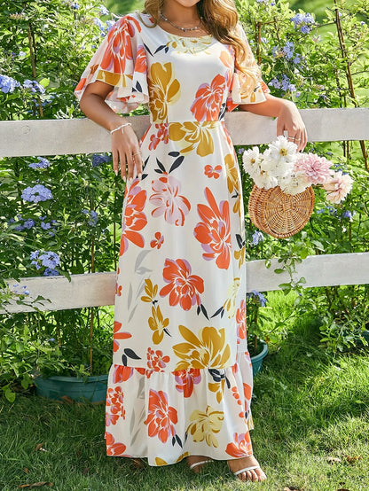 Floral Maxi Dress with Ruffle Hem and Flutter Sleeves - Elegant Women's Spring and Summer Dress MyFave Boutique