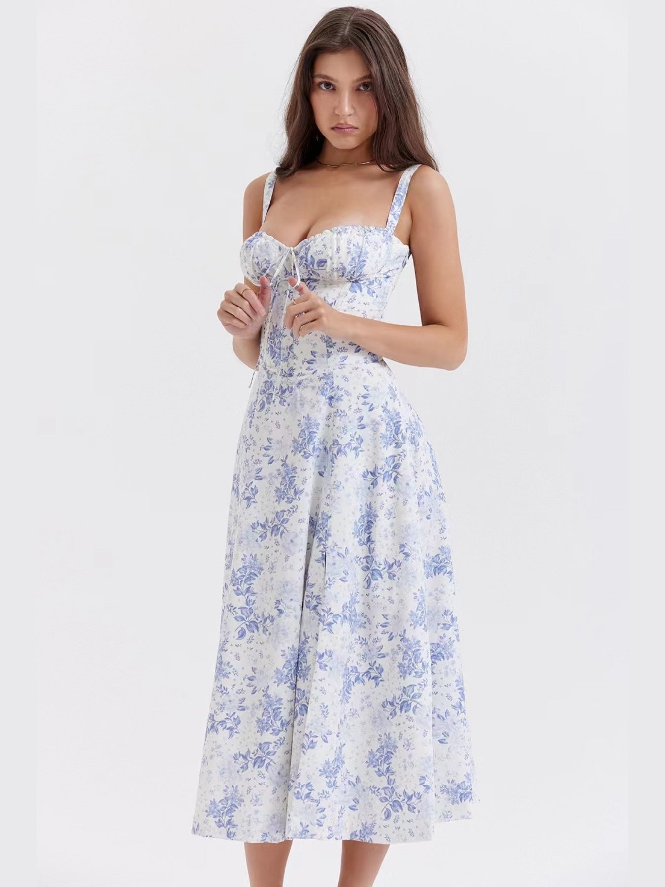 Women's Floral Print High-Low Midi Dress with Spaghetti Straps and Sweetheart Neckline for Summer Elegance MyFave Boutique