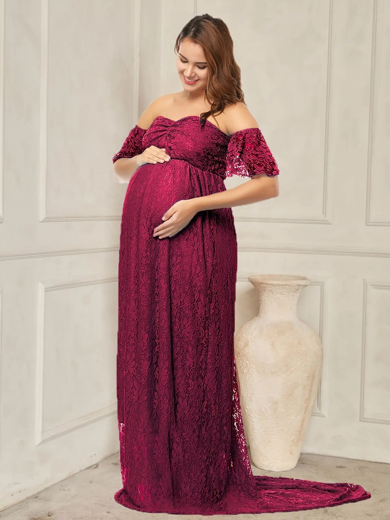 Women's Maternity Solid Off Shoulder Maxi Dress For Party/wedding/formal Prom, Pregnant Women's Clothing, Coquette Style, Gender Reveal MyFave Boutique