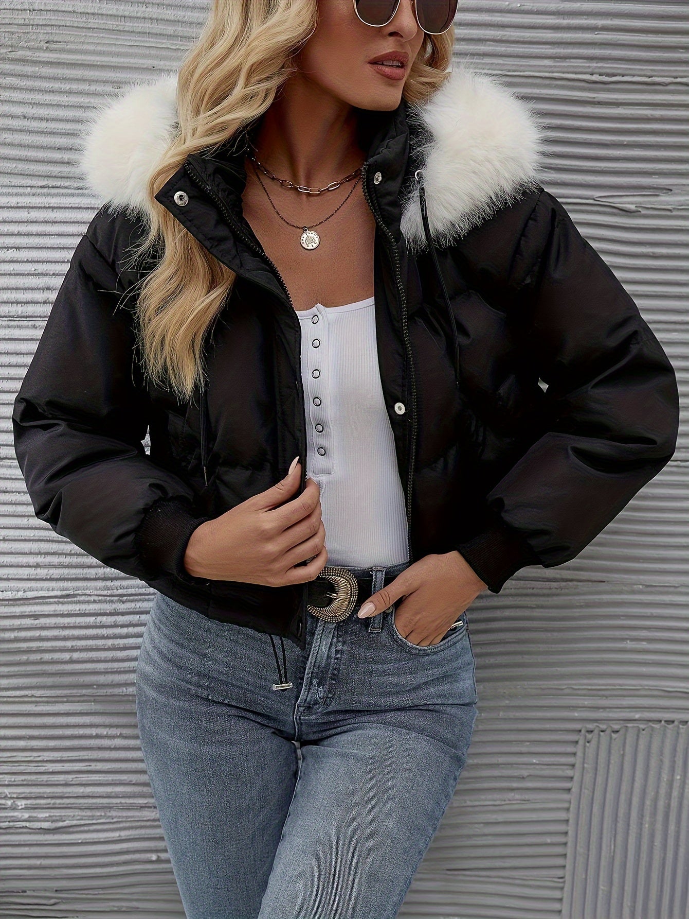 Women's Winter Short Puffer Jacket - Hooded, Zipper Closure, Casual Style, Solid Color, For Outdoors MyFave Boutique