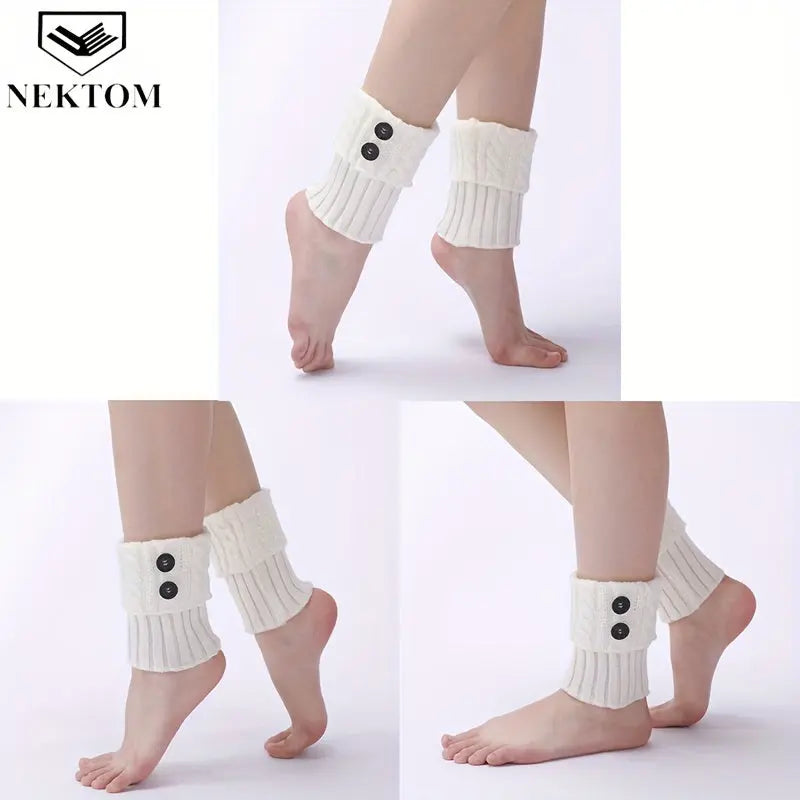 NEKTOM Women's Leg Warmers - 4 Pairs Cotton Blend Knit Knee-Length Boot Cuffs with Buttons, Solid Color Hand Washable Socks for Winter MyFave Boutique