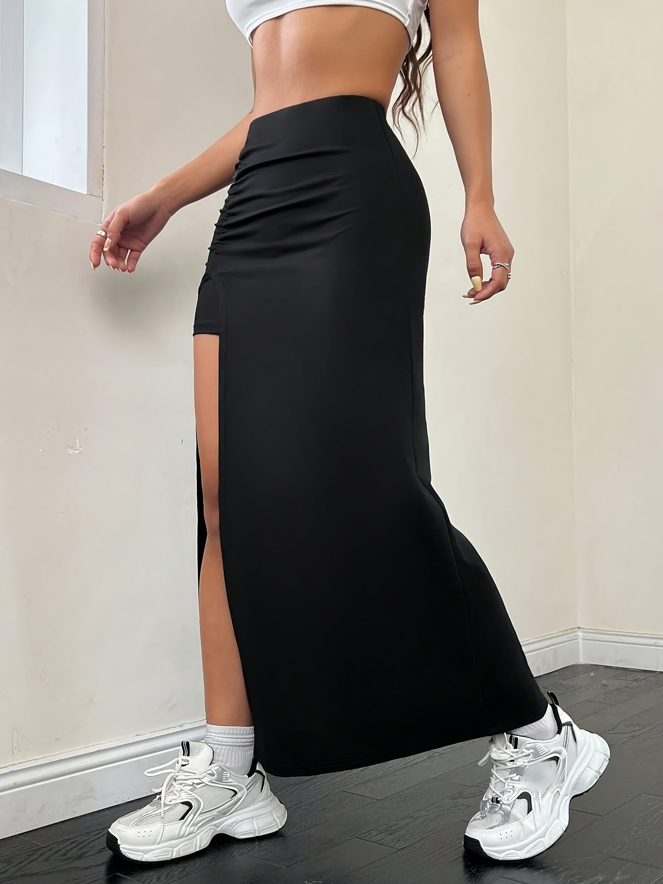 High-Waisted Midi Skirt With Flared Hem, Polyester And Spandex Blend, Elegant And Flattering Fit, Machine Washable MyFave Boutique