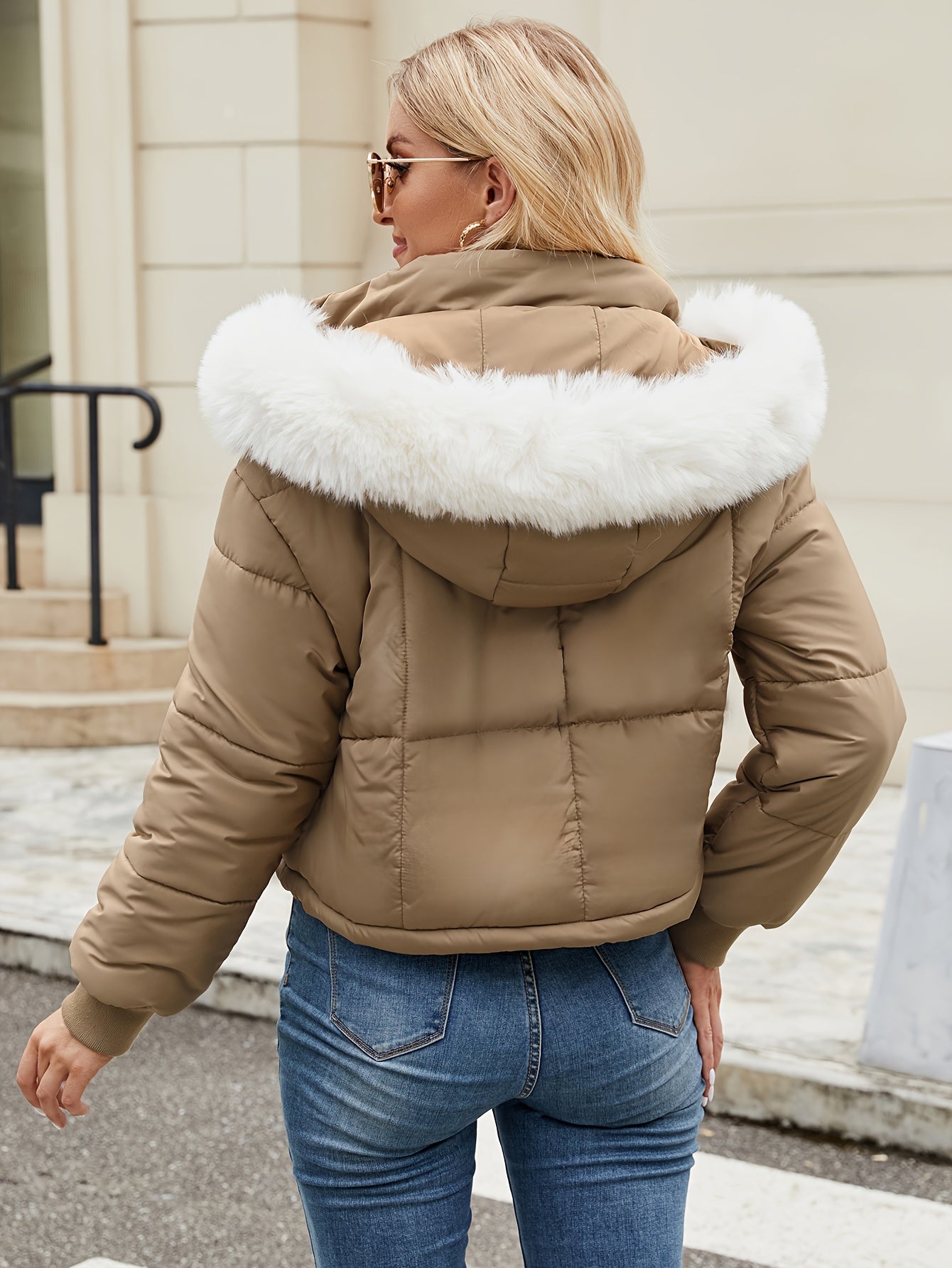 Women's Winter Short Puffer Jacket - Hooded, Zipper Closure, Casual Style, Solid Color, For Outdoors MyFave Boutique