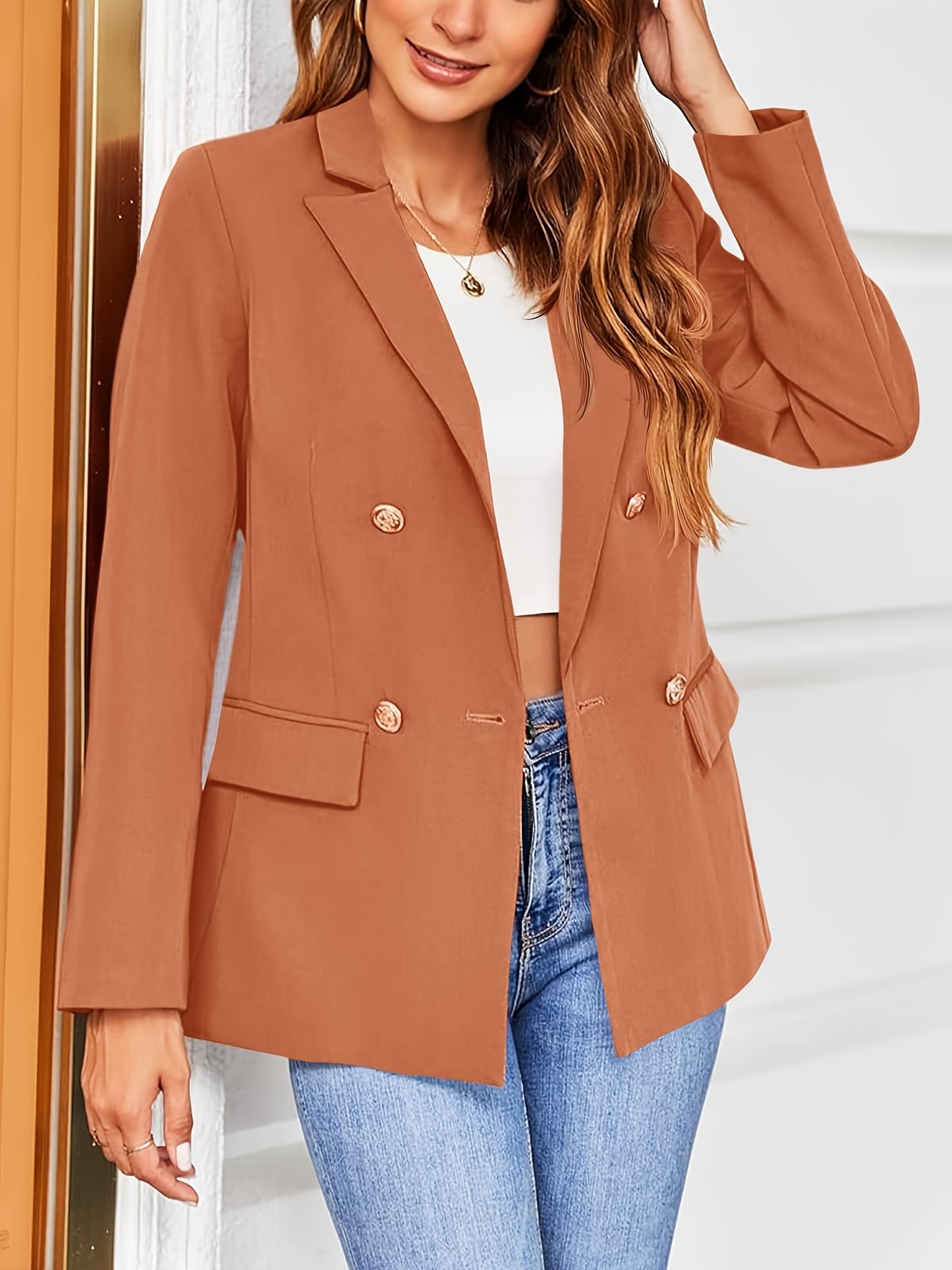 Women's Blazer Solid Color Casual Long Sleeve Lapel Button Blazer Jacket MyFave Boutique