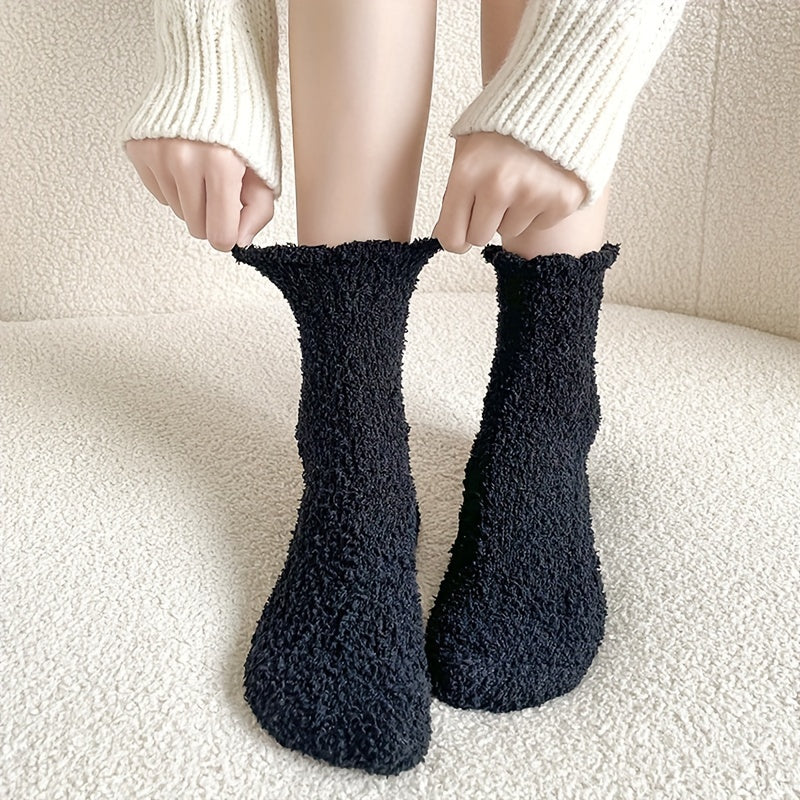 7 Pairs Colorblock Fuzzy Socks, Comfy & Warm Thickened Floor Socks, Women's Stockings & Hosiery MyFave Boutique