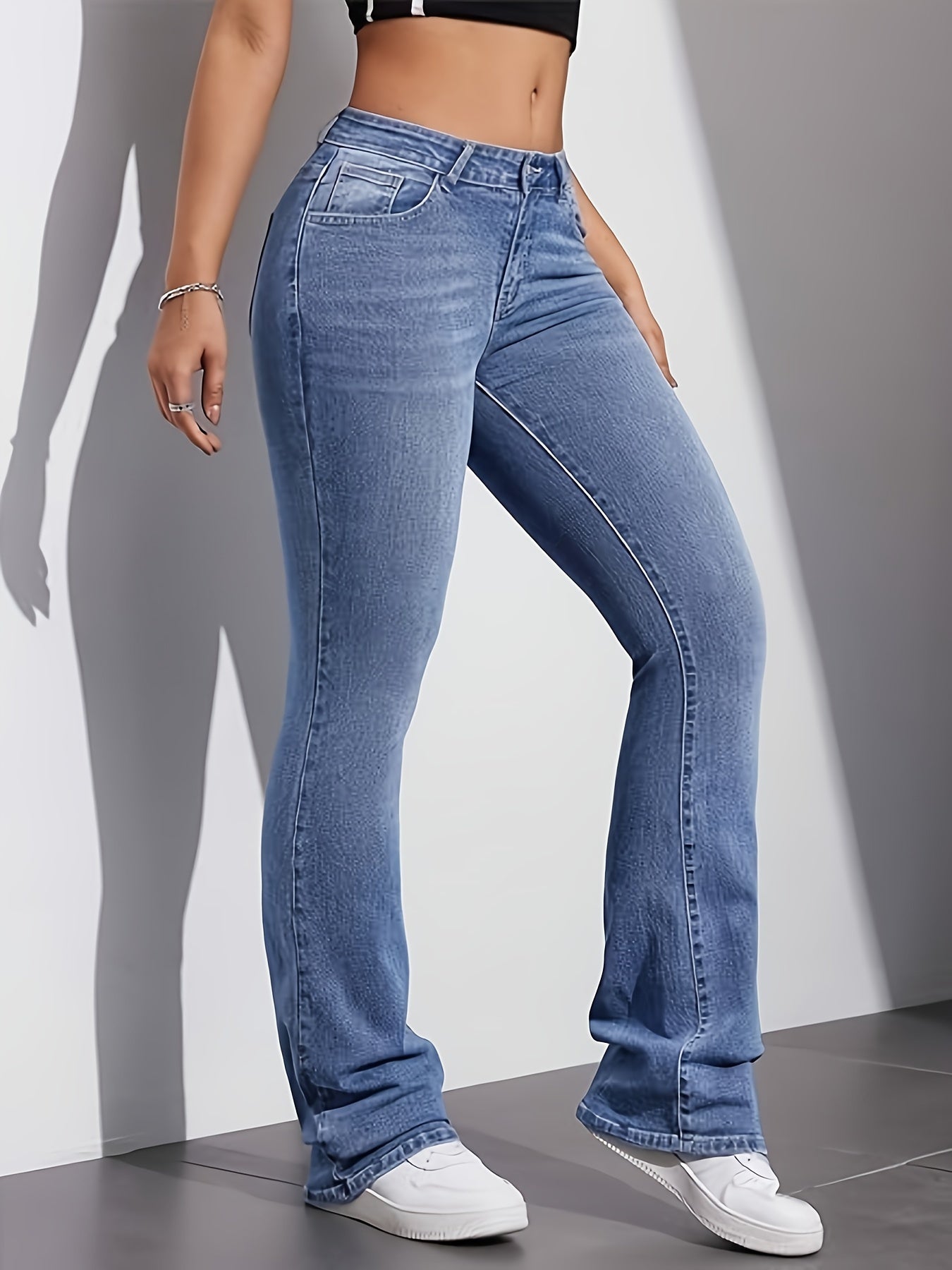 Women's Bell Bottom Jeans Low Waist Classic Stretch Flared Jeans Denim Bell Bottom Pants MyFave Boutique