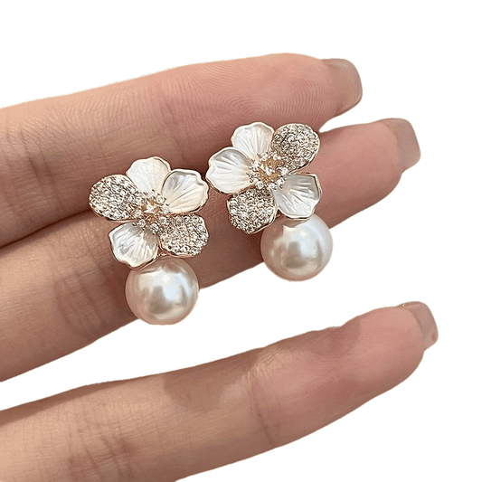 3 Pairs of Exquisite Enamel Floral and Faux Pearl Dangle Drop Earrings Set - Vintage-Inspired, Delicate, Hypoallergenic, Nickel-Free, Women's Gift for Any Occasion - Bohemian Chic, Elegant, and Sophisticated Accessory MyFave Boutique