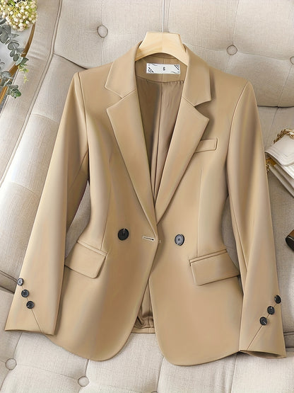 Notched Collar Button Front Blazer for Women, Elegant Long Sleeve Office Blazer MyFave Boutique