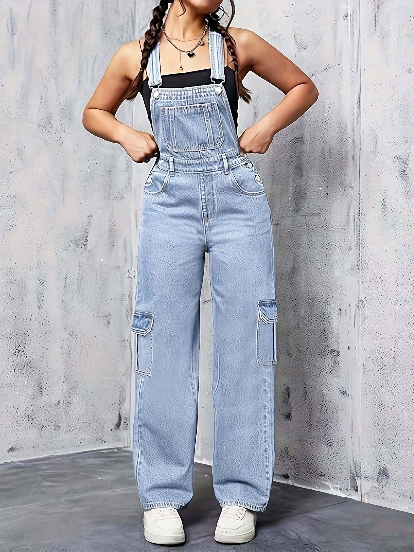 Womens Overalls Demin Wide Leg Cargo Jumpsuit Loose Fit Bib Baggy Jean Overalls Adjustable Straps For Women. MyFave Boutique