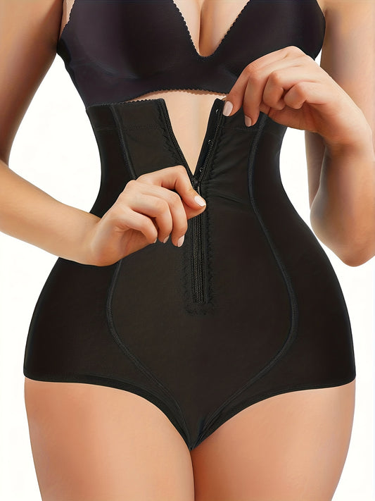 Solid Zipper Shaping Panties, Tummy Control Compression Panties To Lift & Shape Buttocks, Women's Underwear & Shapewear MyFave Boutique