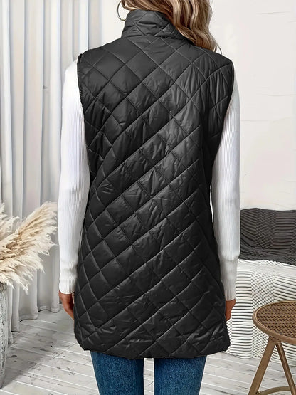 Quilted Zip Up Fluffy Vest Jacket, Casual Sleeveless Warm Gilet Jacket For Fall & Winter, Women's Clothing MyFave Boutique