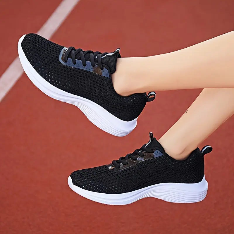 Women's Solid Color Mesh Snerakers, Lace Up Soft Sole Platform Fitness Shoes, Low-top Breathable Running Shoes MyFave Boutique