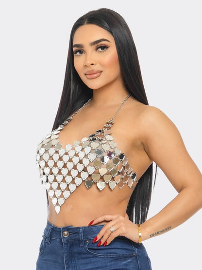 Sparkling Heart Sequin Halter Crop Top - Perfect for Party, Club, and Festival Outfits in Purple and Silver MyFave Boutique