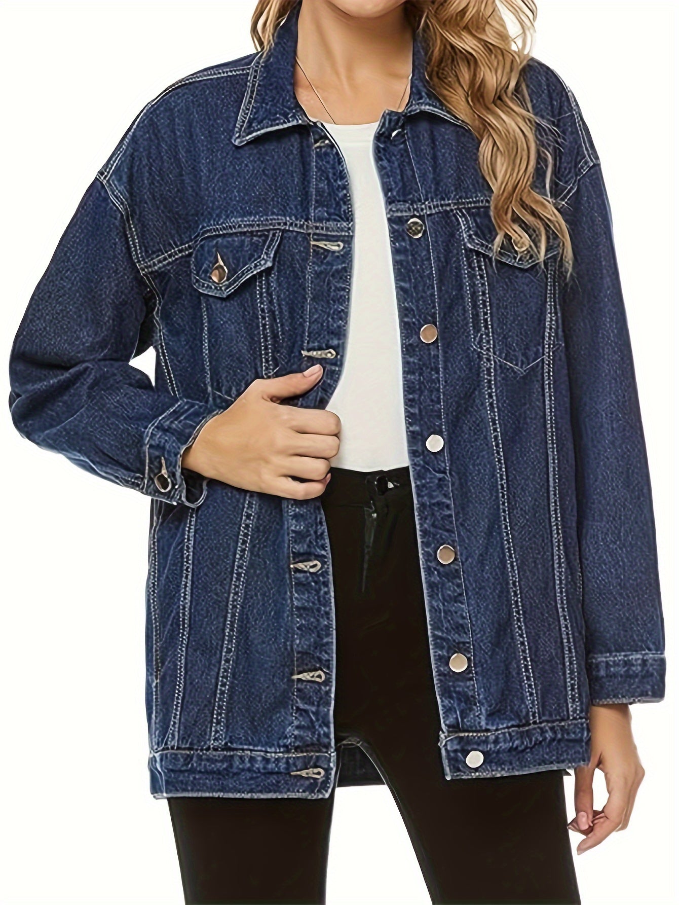 Women's Denim Jacket With A Lapel, Buttoned Long Sleeves And Pocketed Denim Coat MyFave Boutique