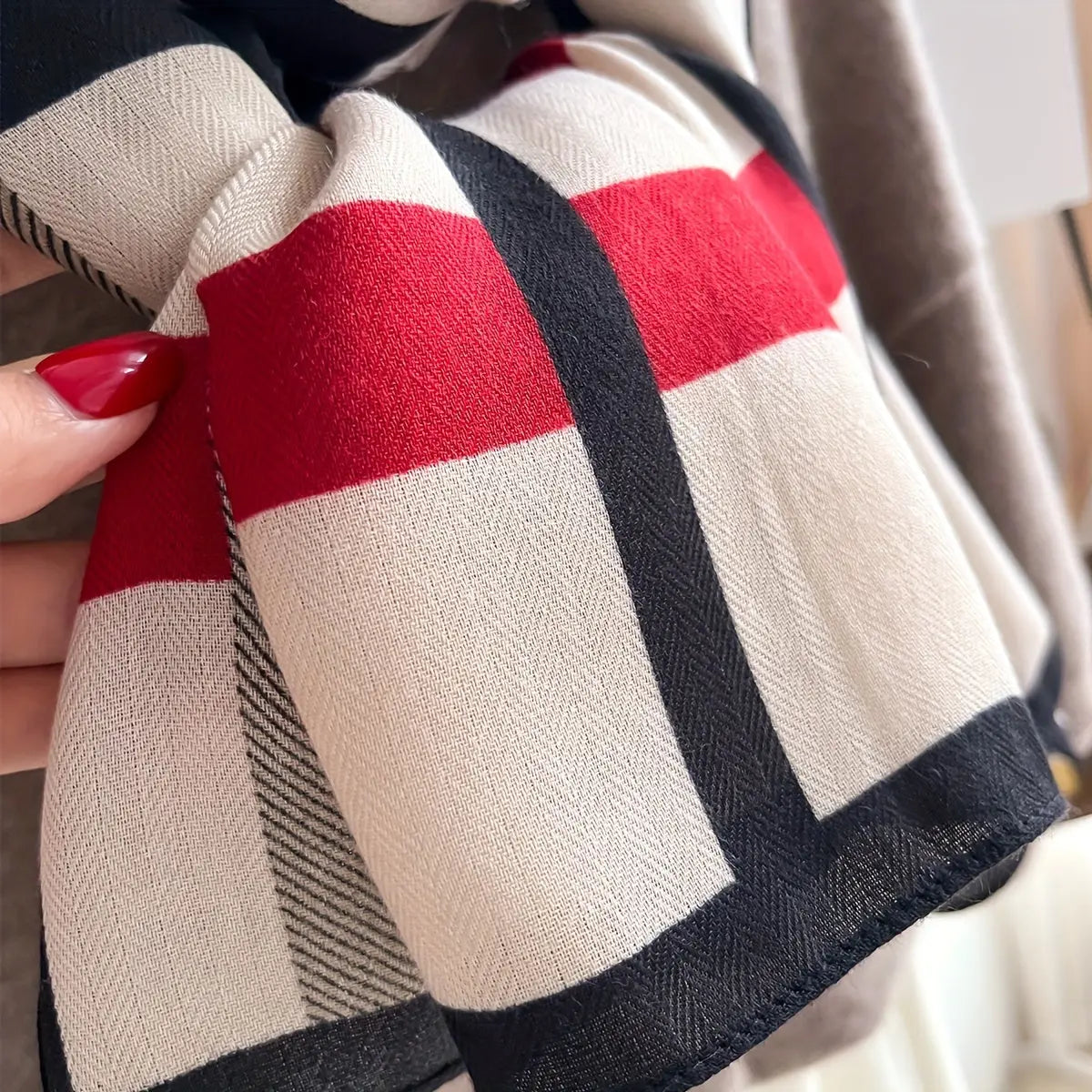 Color Block Striped Scarf Imitation Wool Shawl Soft Warm Windproof Wrap For Women MyFave Boutique