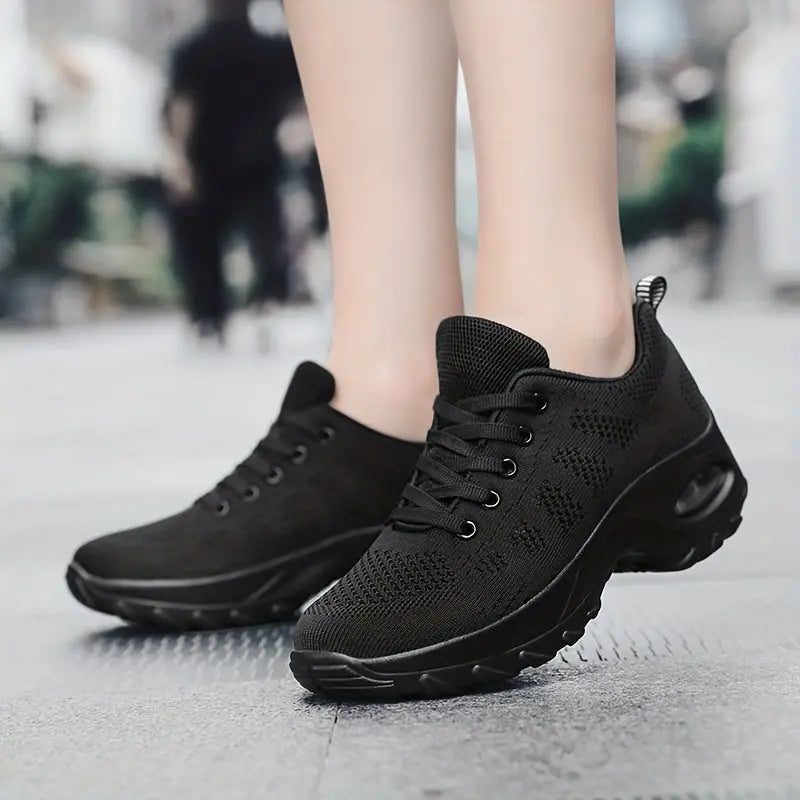 Women's Solid Color Minimalist Sneakers, Lace Up Breathable Comfy Platform Shoes, Versatile Low-top Soft Air Cushion Shoes MyFave Boutique