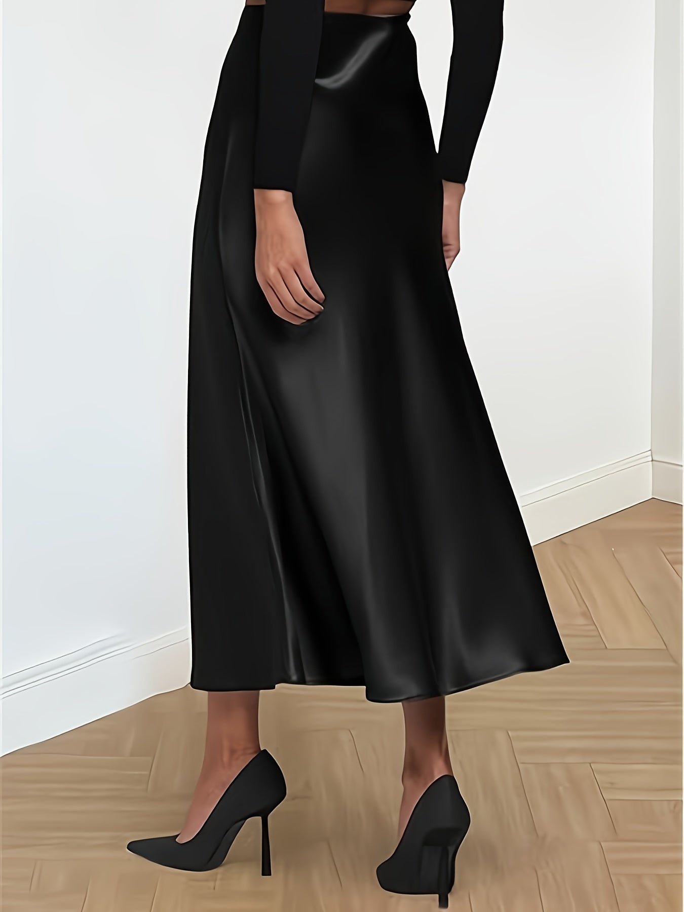 High Waist Satin Midi Skirt, Elegant A Line Skirt For Party & Work, Women's Clothing MyFave Boutique