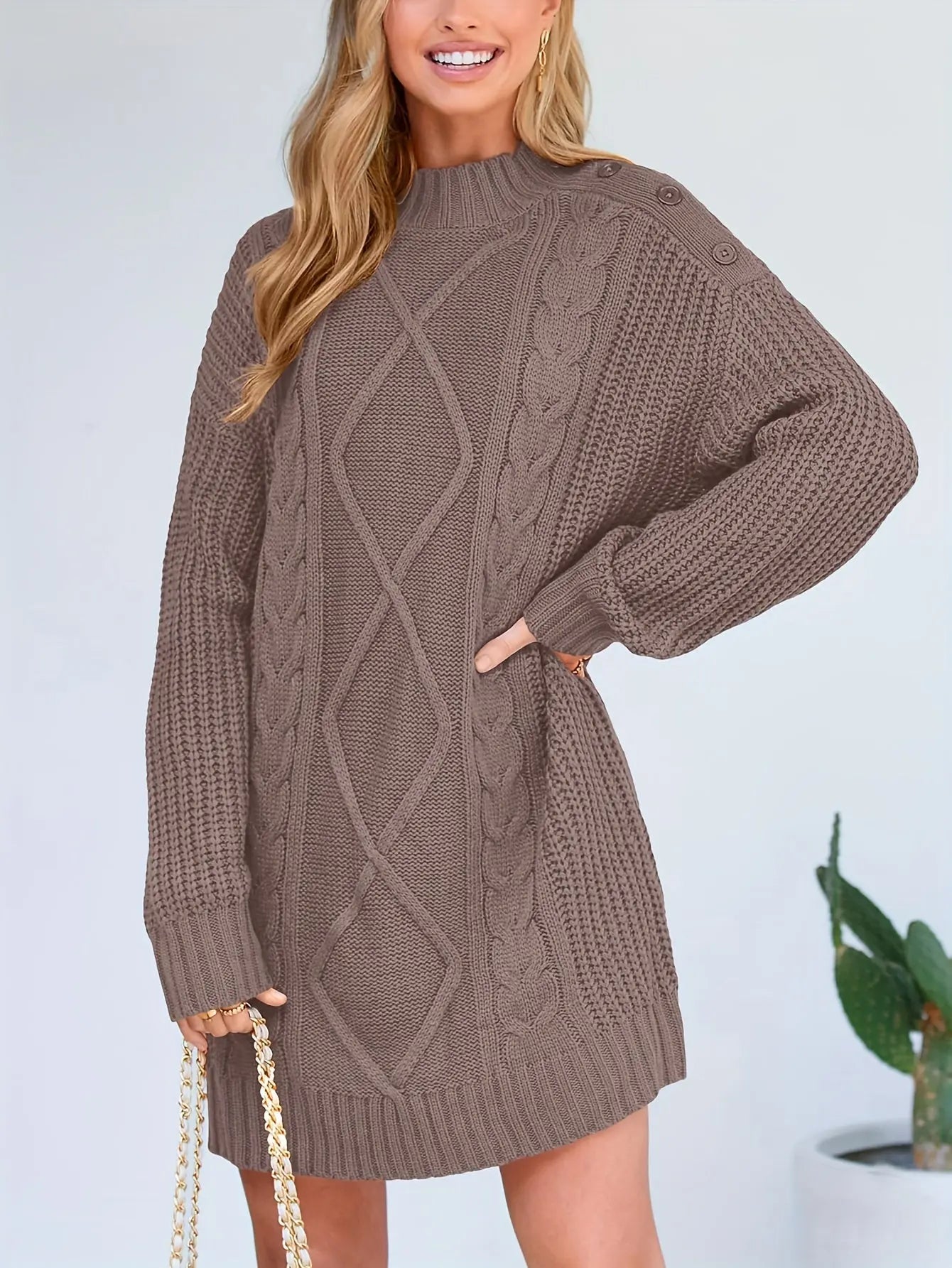 Autumn And Winter Women's Knitted Round Neck New Fashionable Commuter Round Shoulder Long Sleeve Thick Long Hair Hoodie MyFave Boutique