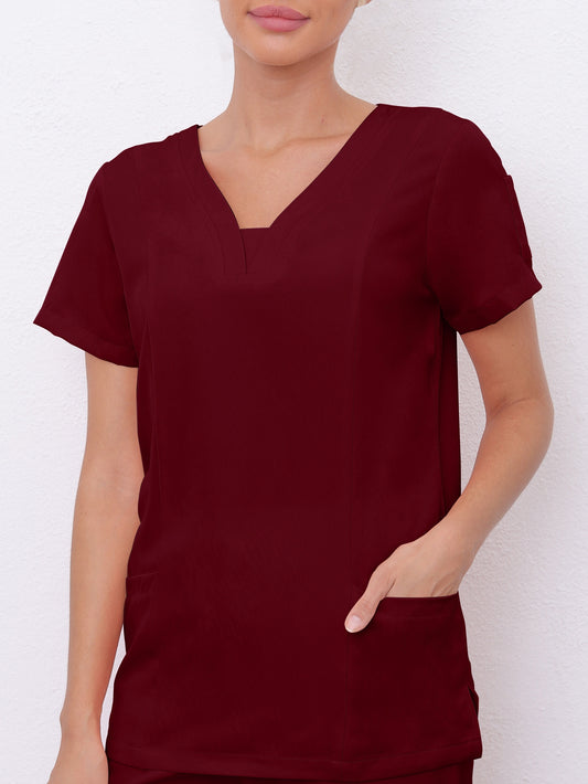 Solid Color V-neck Scrub Top, Comfortable & Functional Health Care Uniform Top, Perfect For Working In Hospitals & Dental Office, Women's Work Clothing MyFave Boutique