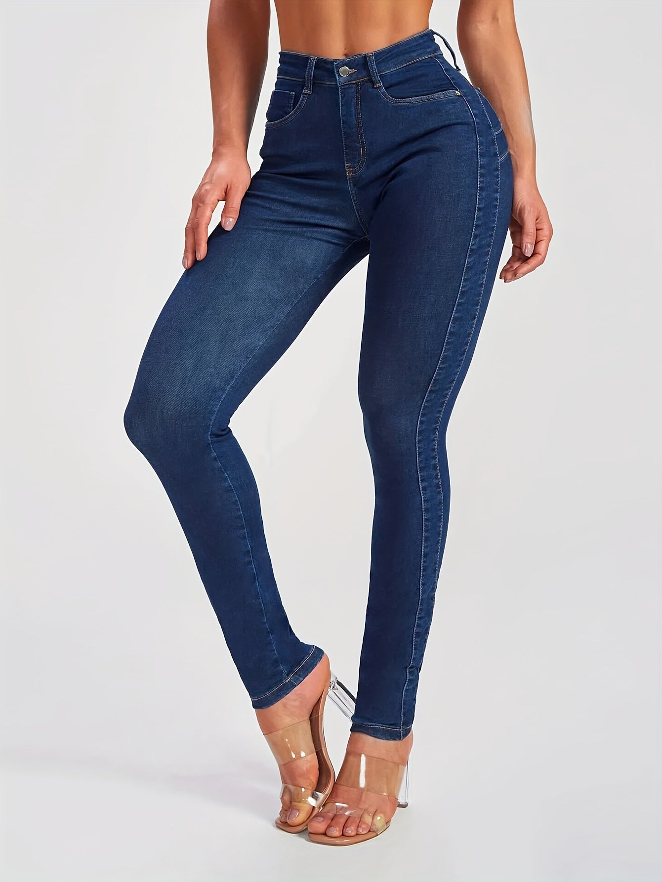 Stretchy High Waist Skinny Leg Jeans for Women - Butt Lifting, Solid Color, Classic Side Patchwork, Comfortable Denim Pants with Stretch Fabric, Five-Pocket Design, and Flattering Fit MyFave Boutique