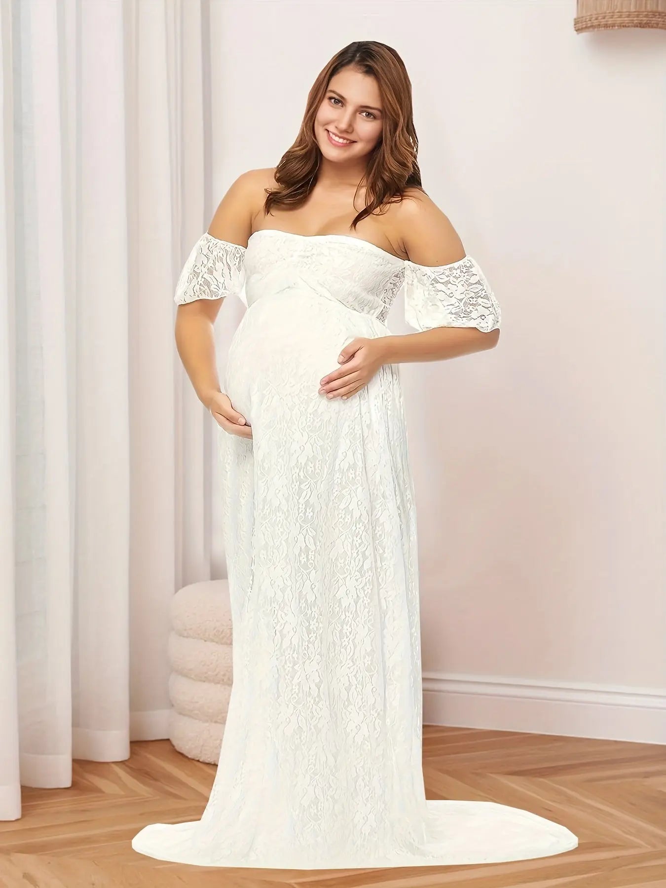 Women's Maternity Solid Off Shoulder Maxi Dress For Party/wedding/formal Prom, Pregnant Women's Clothing, Coquette Style, Gender Reveal MyFave Boutique