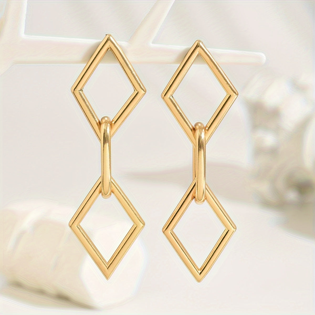 Elegant Boho-Style 18K Golden Plated Geometric Drop Dangle Earrings for Women - Zinc Alloy with Titanium Ear Needle, Lightweight Vintage-Inspired Statement Jewelry for Daily Wear and Parties (1 Pair) MyFave Boutique