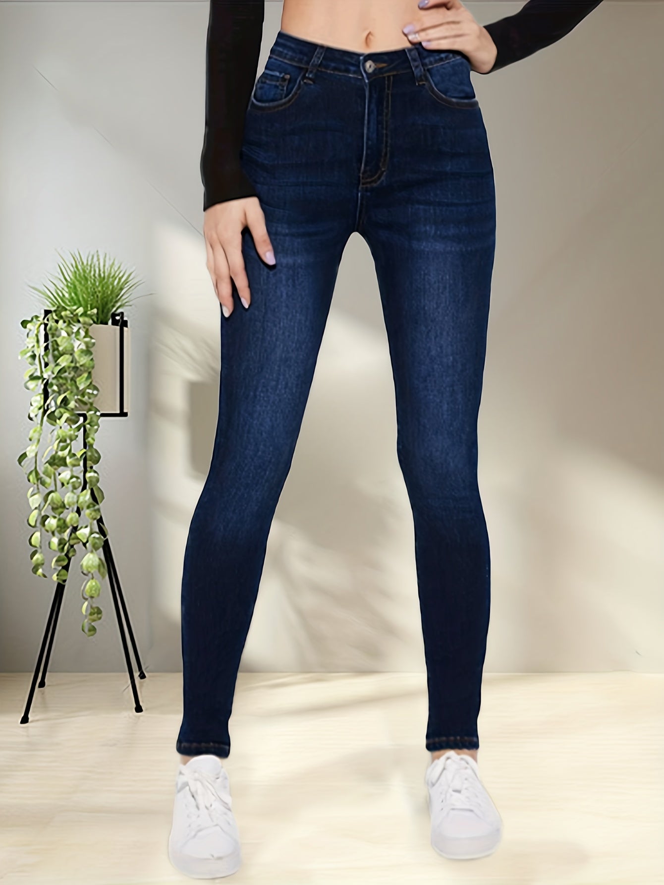 Blue High Stretch Skinny Jeans, Slim Fit Slant Pockets Casual Tight Jeans, Women's Denim Jeans & Clothing MyFave Boutique