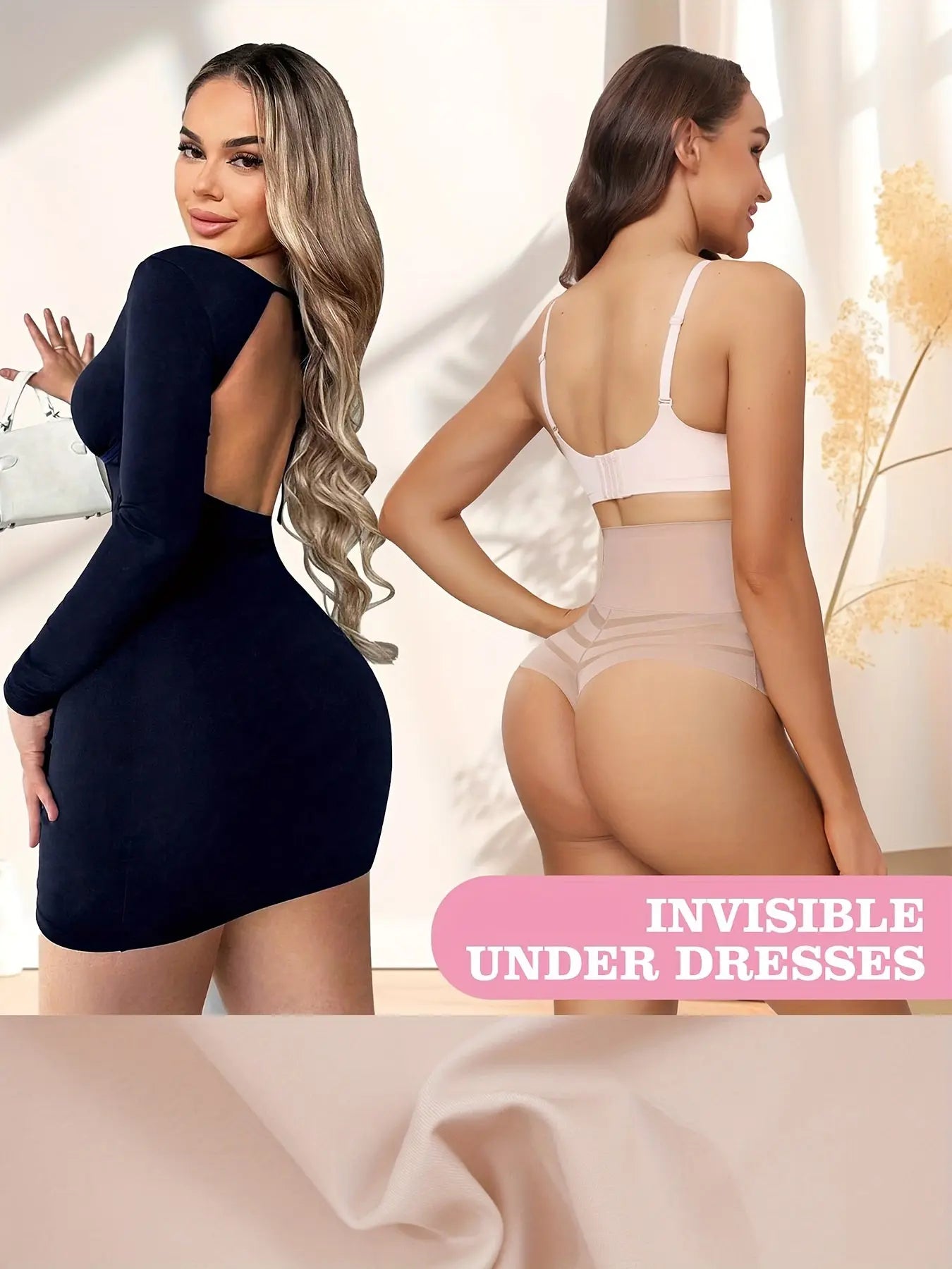 JUQDNX High Waist Shaping Thongs - Polyamide & Elastane Knit Fabric, Tummy Control Body Shaper, Medium Support, Seamless Solid Color Underwear with Contrast Mesh Detail for Butt Lifting & Sculpting MyFave Boutique