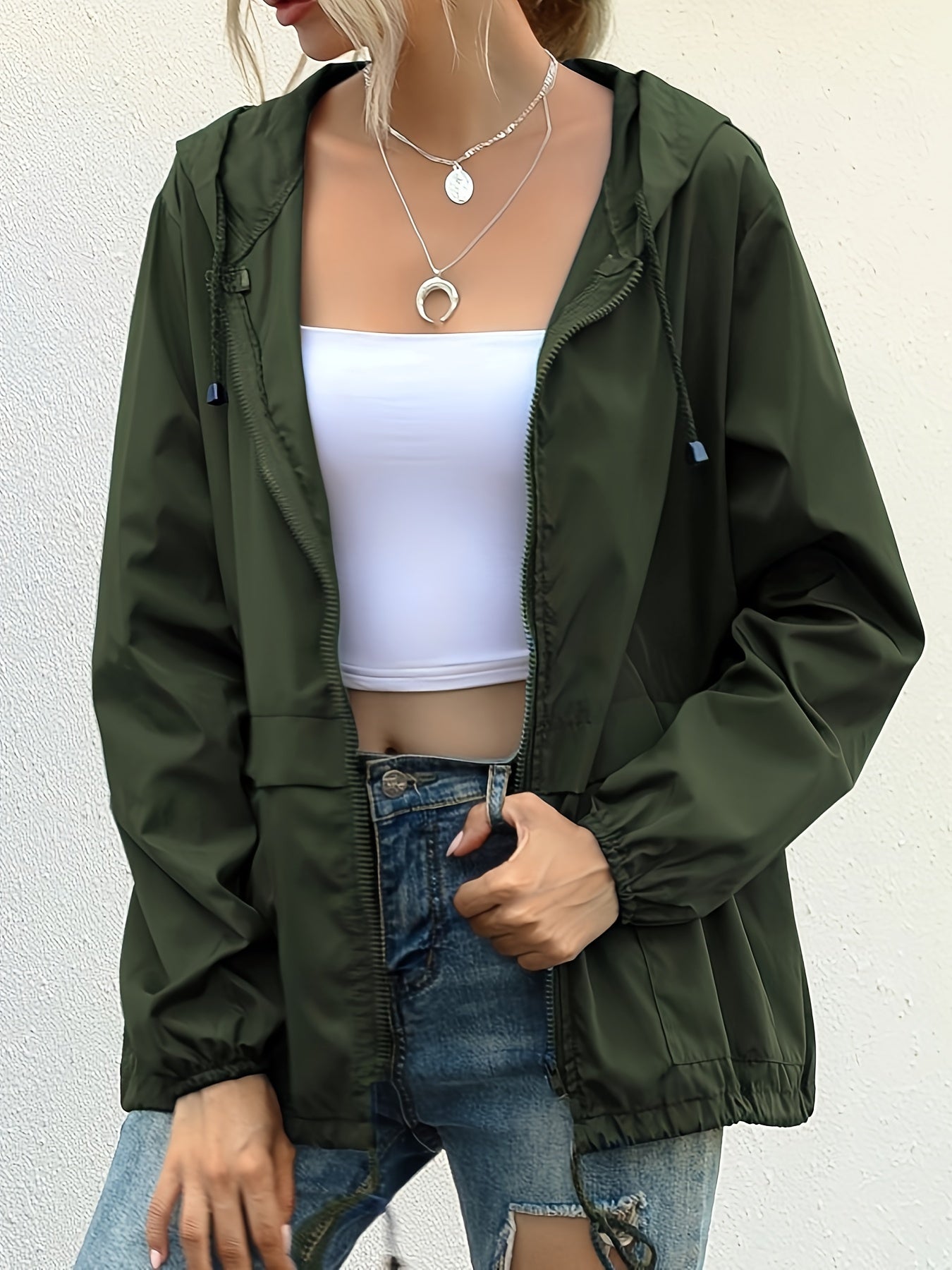 Women's Lightweight Waterproof Jacket, Suitable For Hiking And Outdoor Activities With A Casual Style, Zippers, And Drawstring Jacket MyFave Boutique