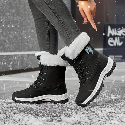 Women's Round Toe Winter Boots, Solid Color Thermal Plush Inner Thick-Sole Snow Boots, Women's Warm & Comfy Footwear MyFave Boutique