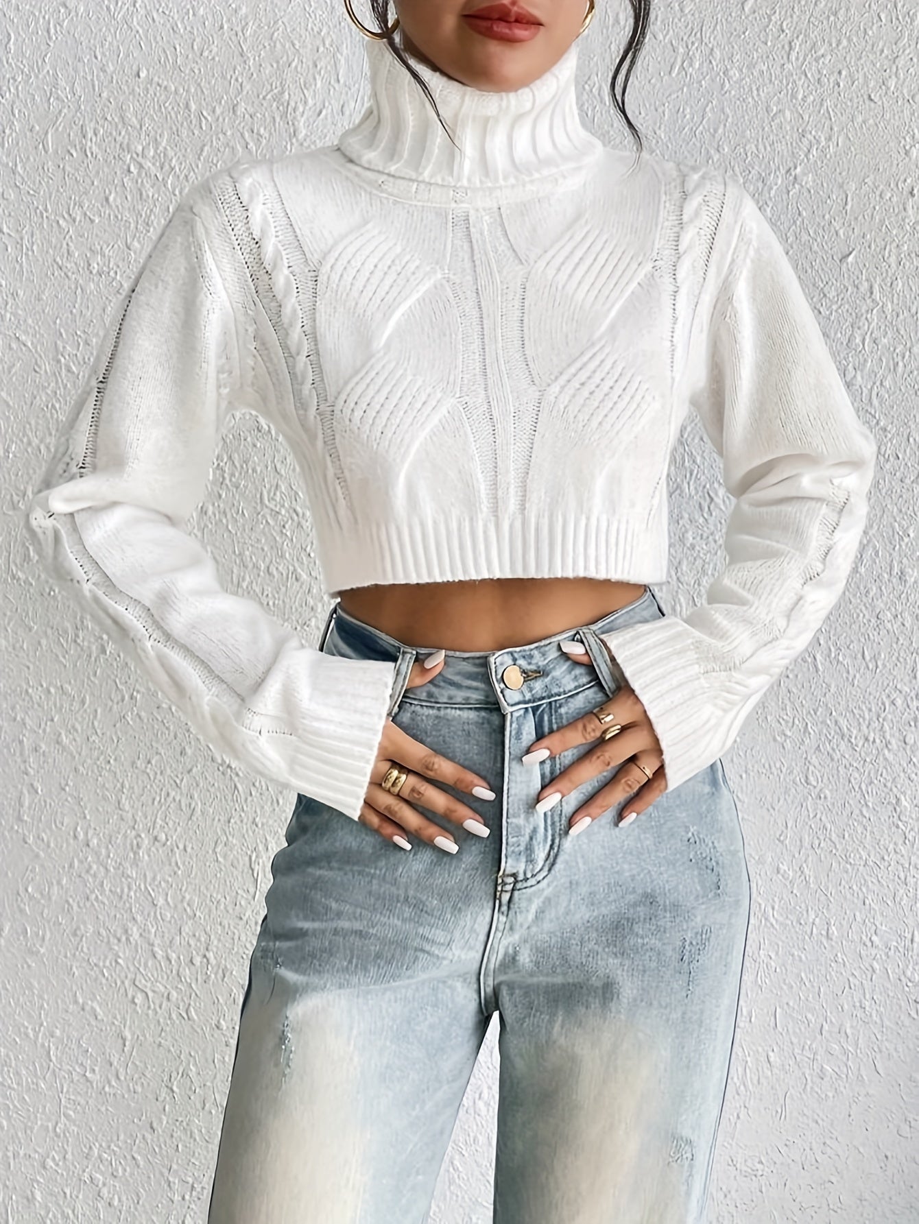 Women's Solid Turtle Neck Crop Sweater for Fall & Winter Season MyFave Boutique