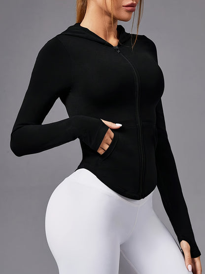 Women's High-Waisted Yoga Hoodie With Zipper, Solid Color, Breathable And Moisture-Wicking, Slim Fit, Long Sleeve, Women's Activewear MyFave Boutique