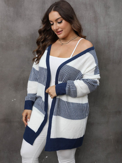 Plus Size Open Front Long Sleeve Cardigan Trendsi