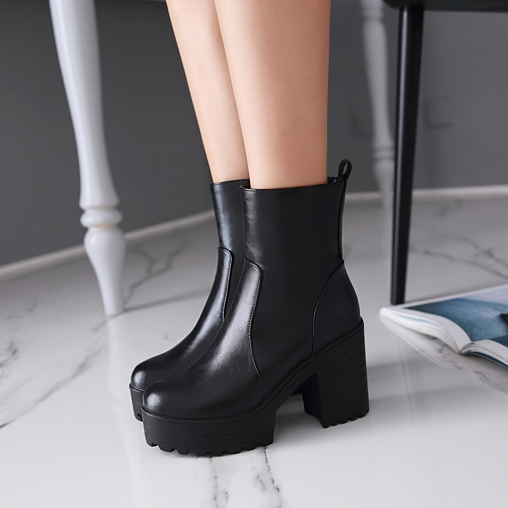 Waterproof Ankle Boots with Block Heels - Stylish Faux Leather Shoes for Women MyFave Boutique