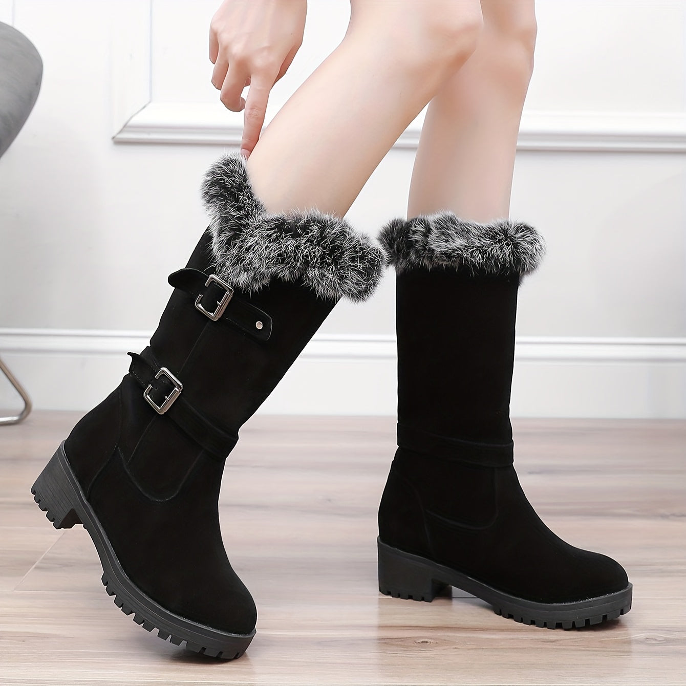 Warm and Stylish Women's Snow Boots with Faux Fur Lining, Buckle Strap, and Anti-Slip Sole MyFave Boutique