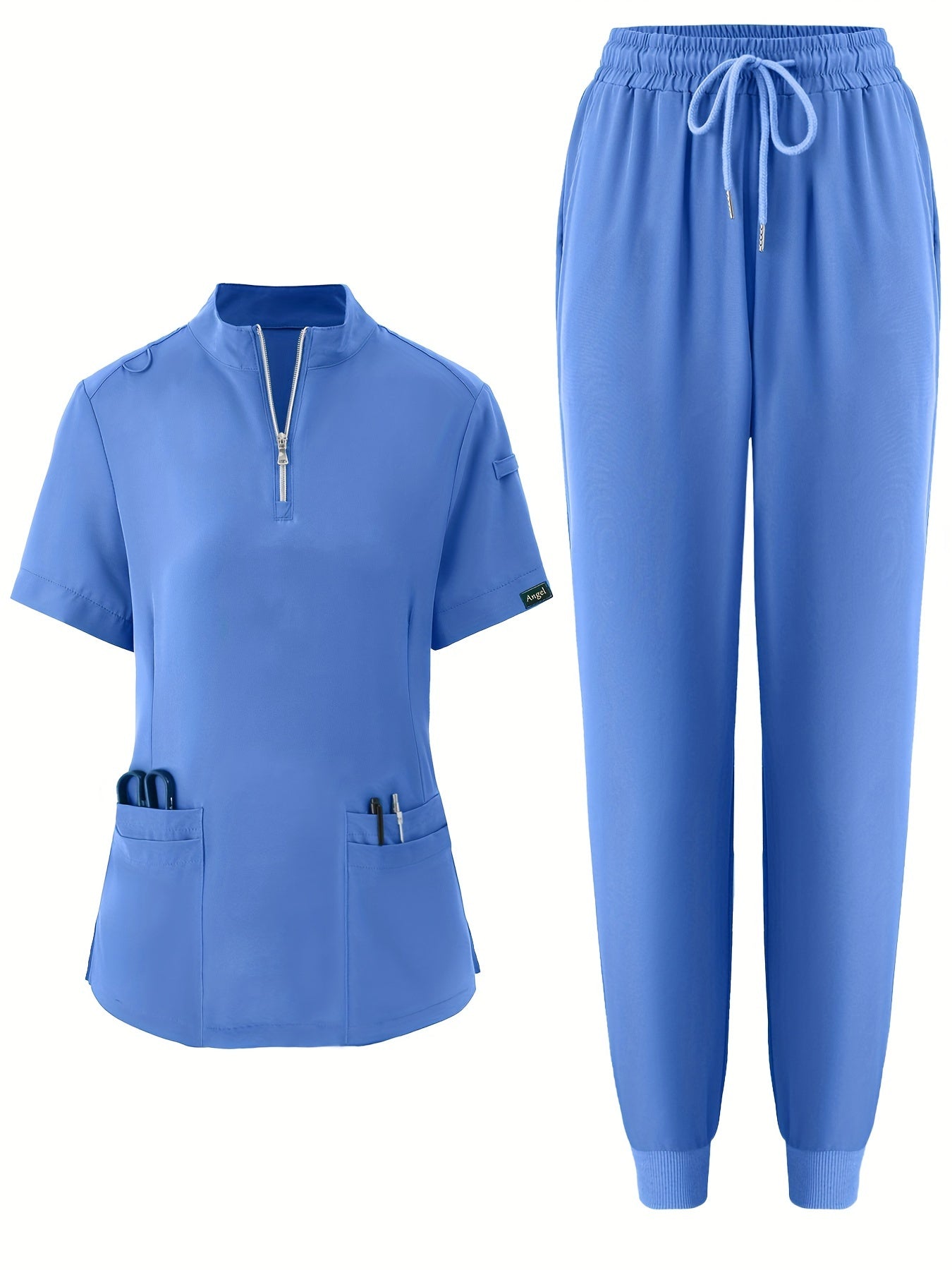 two-piece Professional Nurse Two-Piece Set: V-Neck Short Sleeve Top & Long Pants for Women MyFave Boutique