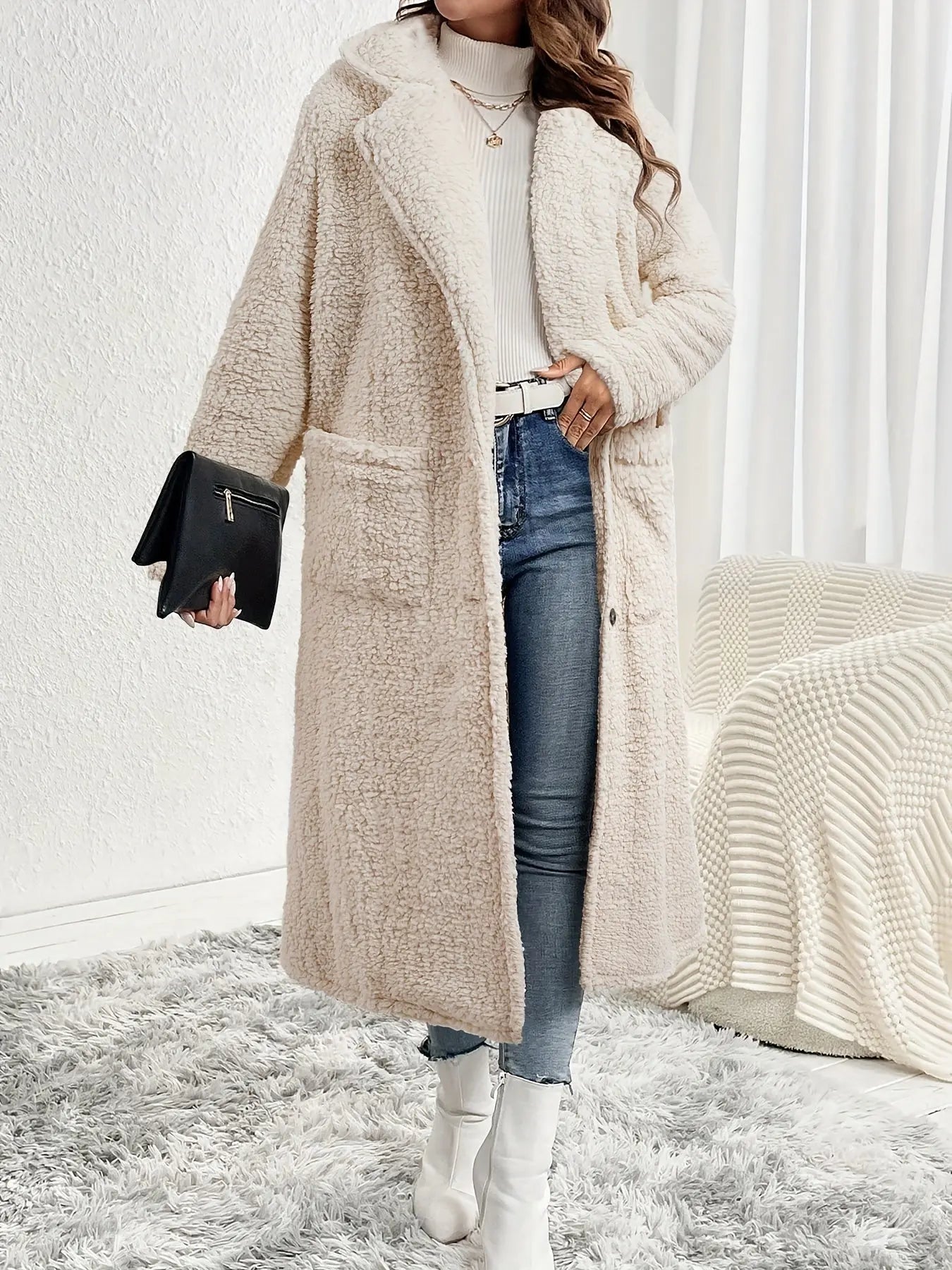 Elegant Teddy Bear Coat for Women - Long Sleeve, Warm Plush with Dual Pockets, Perfect Winter Outerwear, Durable & Comfortable, Ideal for Cold Weather MyFave Boutique